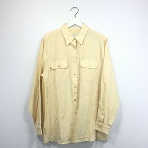 Foxcroft Shirt 14 Yellow Linen Cotton Button Down